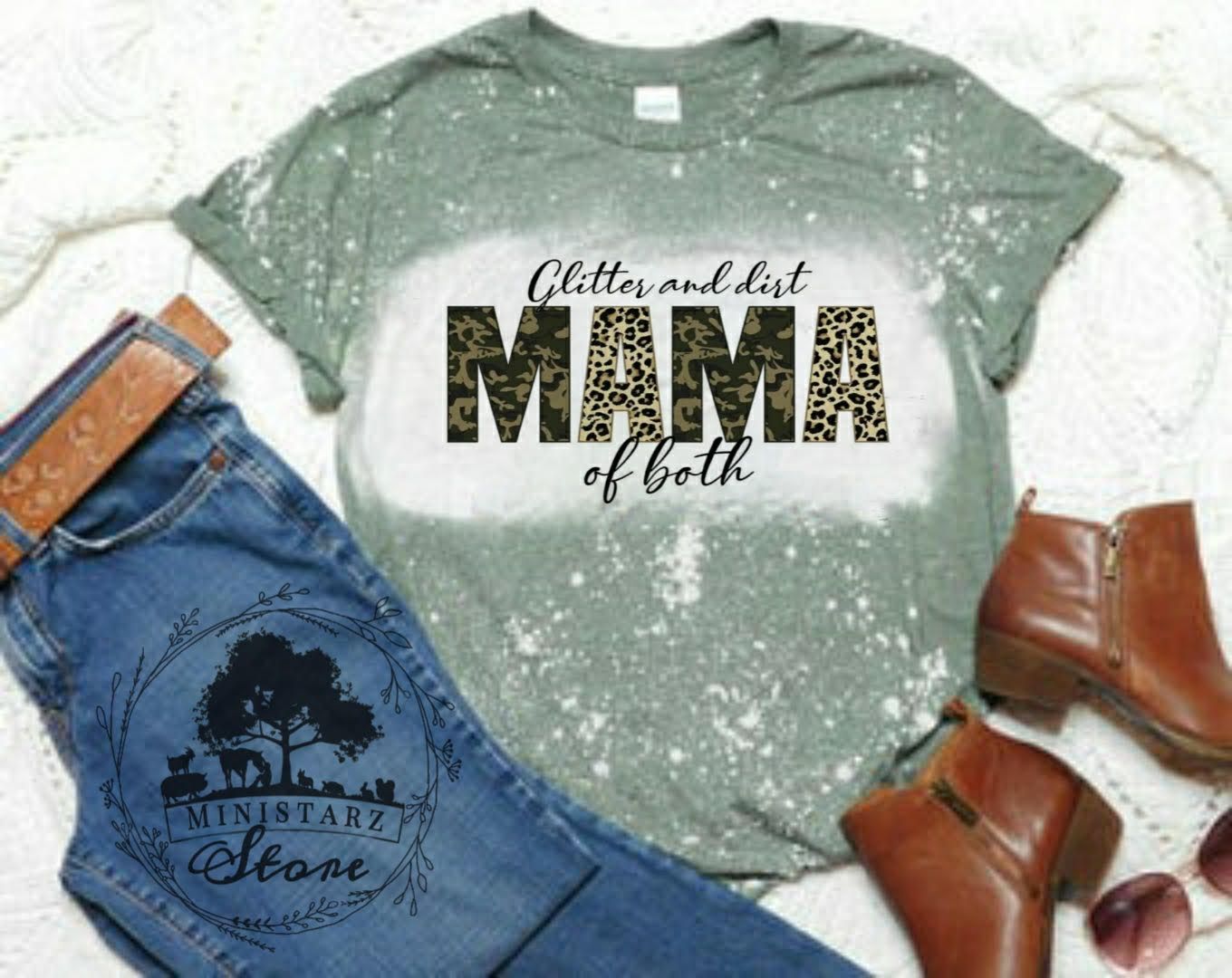 Glitter and Dirt Mama of Both Bleached Tee