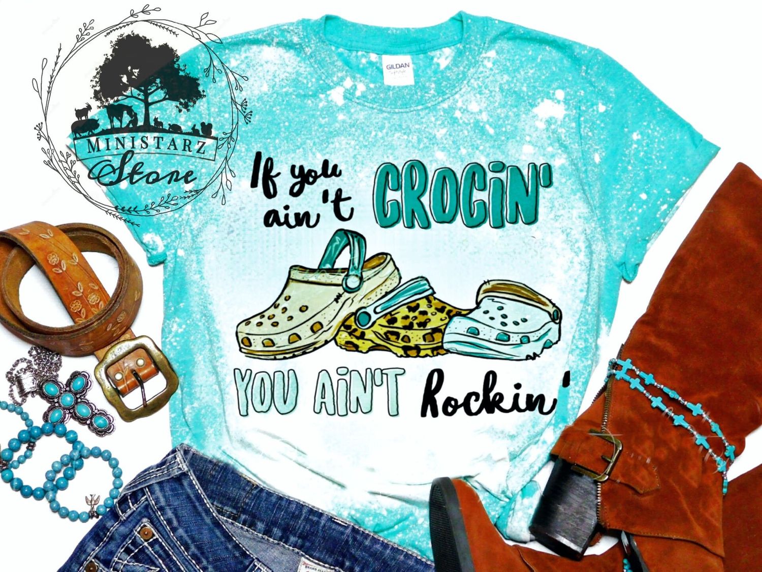 If You Ain't Crocin' You Ain't Rockin' Bleached Tee