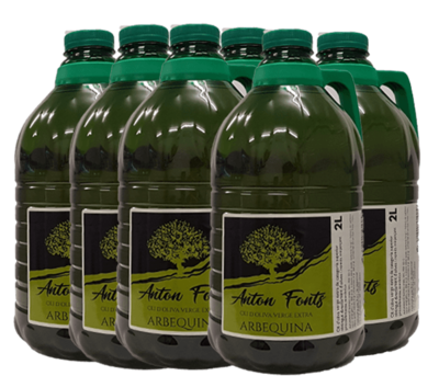 Pack de 6 garrafas de 2 litros de aceite de oliva arbequina virgen extra