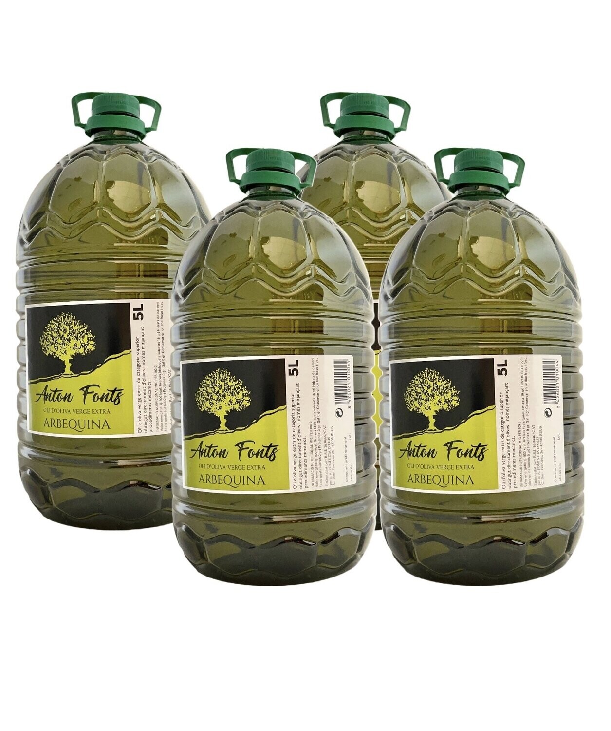 Pack de 4 garrafes de 5 litres d'oli d'oliva arbequina verge extra