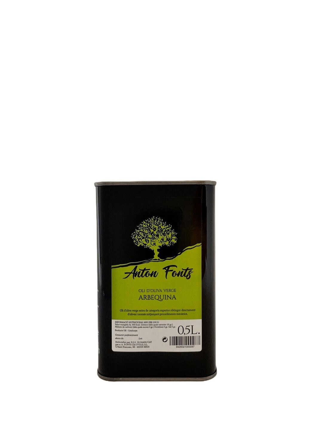 Llauna de 0,5 litres d'oli d'oliva arbequina verge extra