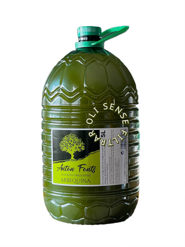 Garrafa de 5 Litres d'oli d'oliva arbequina verge extra sense filtrar