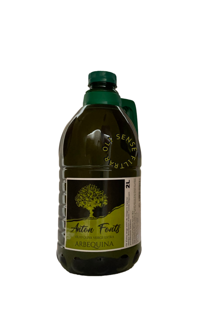 Garrafa de 2 Litres d'oli d'oliva arbequina verge extra sense filtrar