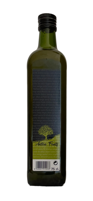 Ampolla de vidre de 75 cl. d'oli d'oliva arbequina verge extra