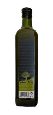 Ampolla de vidre de 75 cl. d'oli d'oliva arbequina verge extra