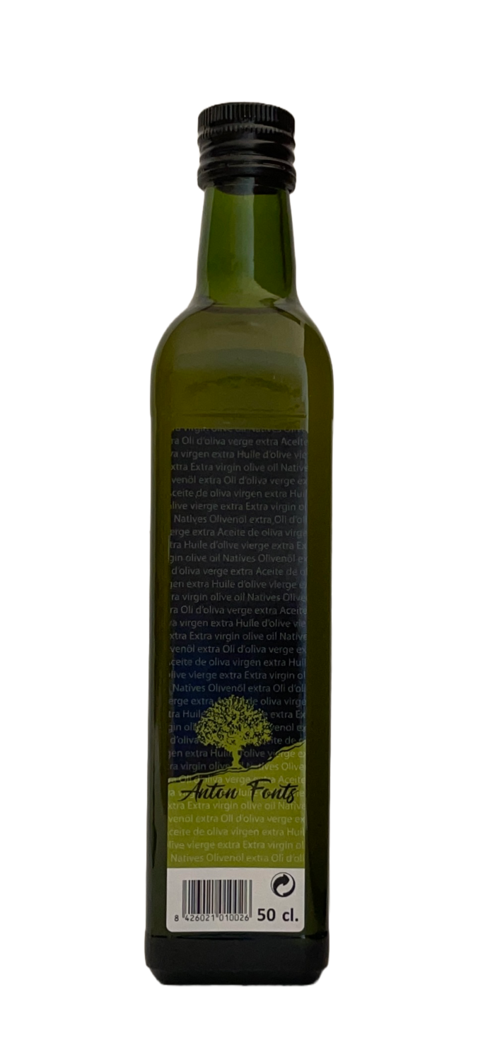 Ampolla de vidre de 50 cl. d'oli d'oliva arbequina verge extra