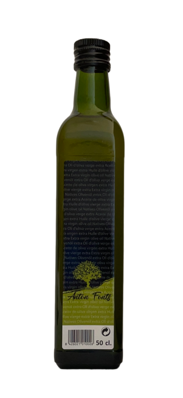 Ampolla de vidre de 50 cl. d'oli d'oliva arbequina verge extra