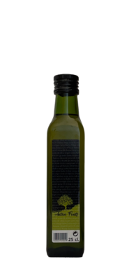 Botella de vidrio de 25 cl. de aceite de oliva arbequina virgen extra