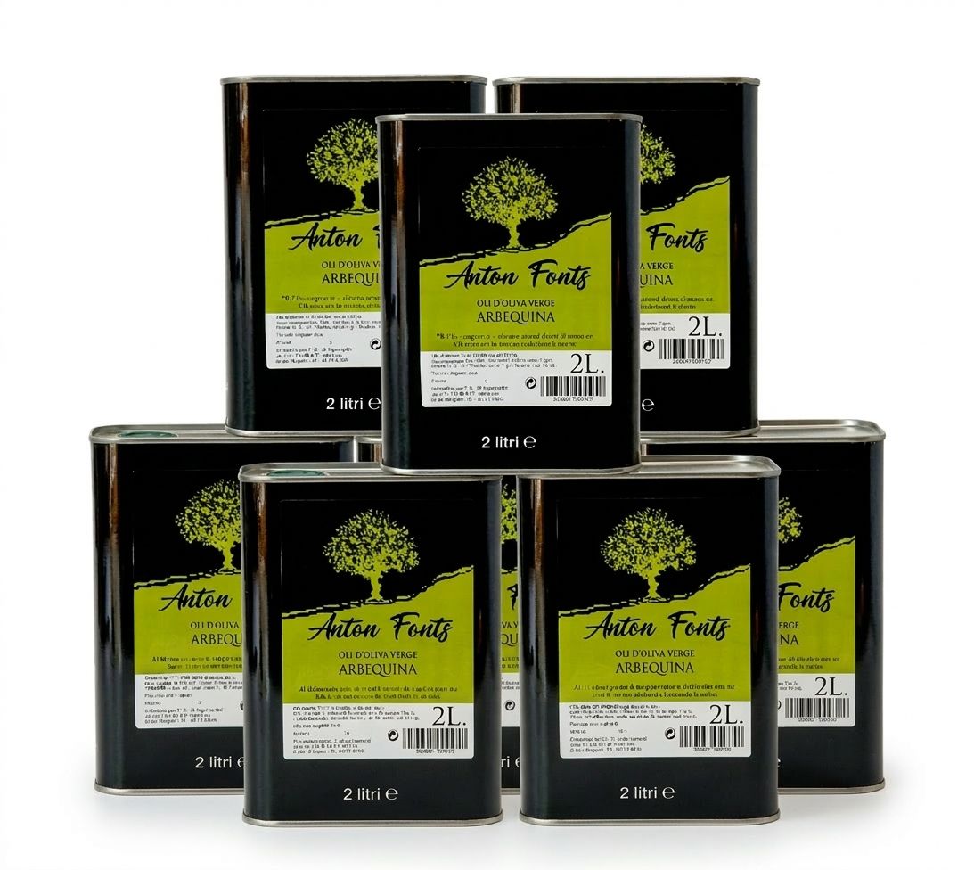 Pack de 8 llaunes de 2 litres d'oli d'oliva arbequina verge extra