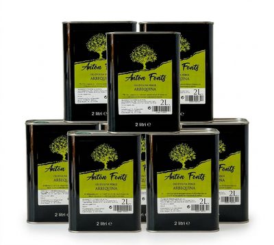 Pack de 8 llaunes de 2 litres d'oli d'oliva arbequina verge extra