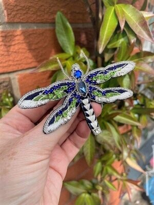Hand Embroidered Green & Blue Extra Large Dragonfly Brooch LAST ONE!