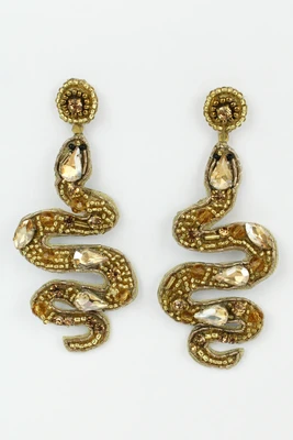 Gold Beaded Snake Drop Earrings