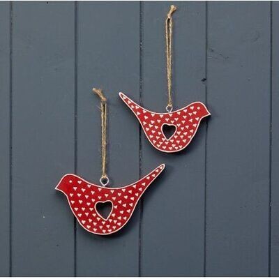 Hanging Red Bird with Hearts