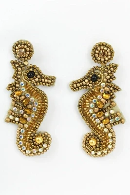Gold Seahorse Beaded Earrings