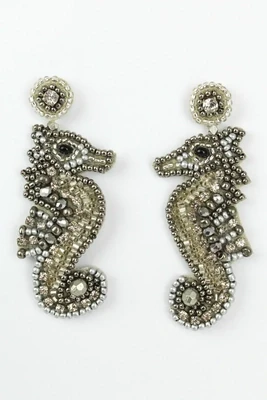 Silver Seahorse Beaded Earrings