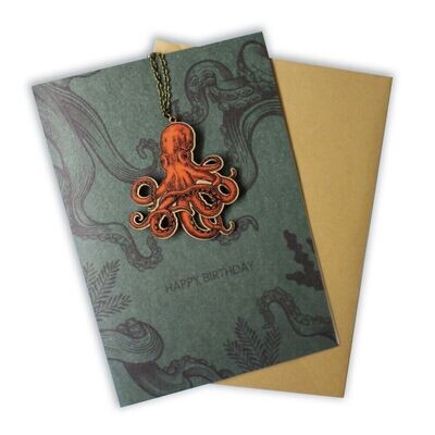 Handcrafted Necklace Birthday Card - (Card & Present in one!) - Octopus