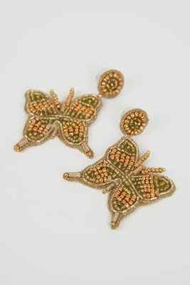 Gold Beaded Butterfly Drop Earrings