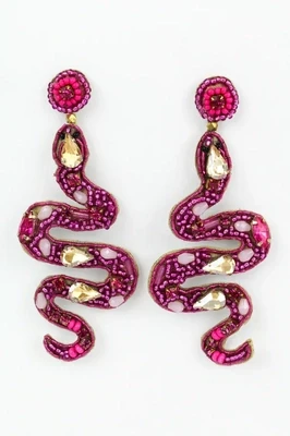 Pink Beaded Snake Drop Earrings