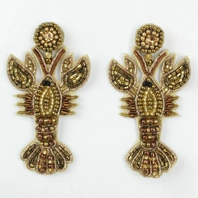 Gold Beaded Lobster Drop Earrings