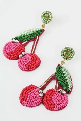Hand beaded Pink and Red Cherry Earrings
