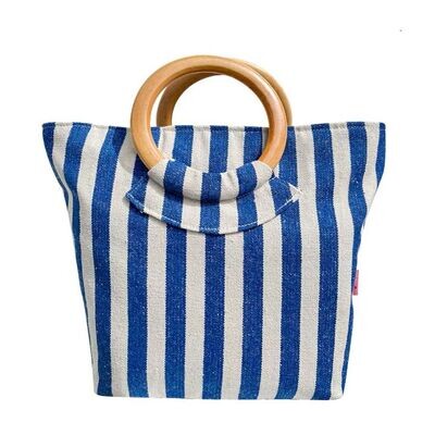 Seaside Vibes - Striped Wooden Handle Bag