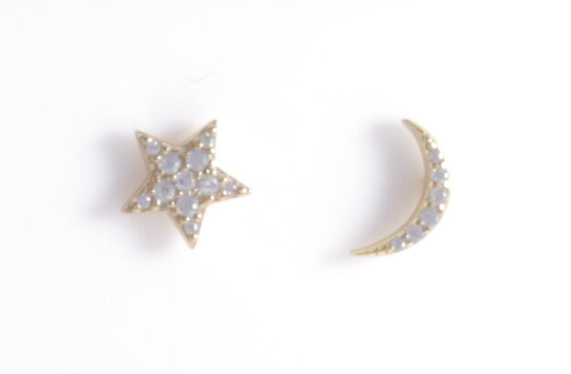 MEDIUM PAVE MOON AND STAR STUDS