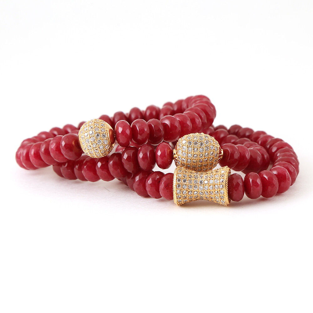 SET OF THREE RUBY JADE BRACELETS