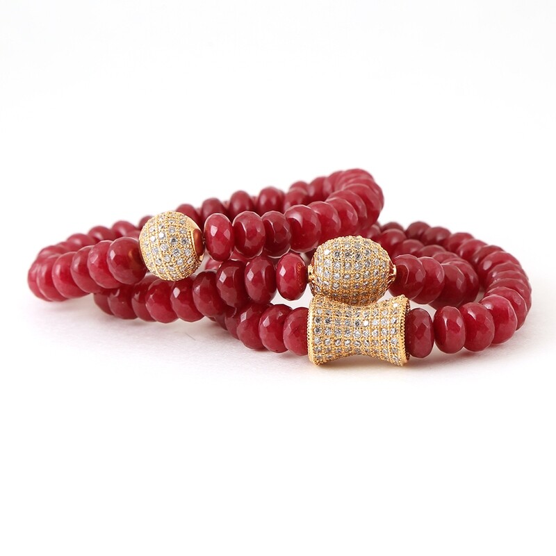 SET OF THREE RUBY JADE BRACELETS