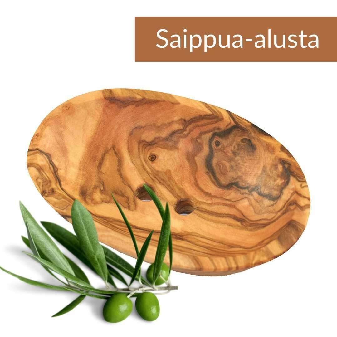 Saippua-alusta oliivipuuta, pituus n. 9 cm.