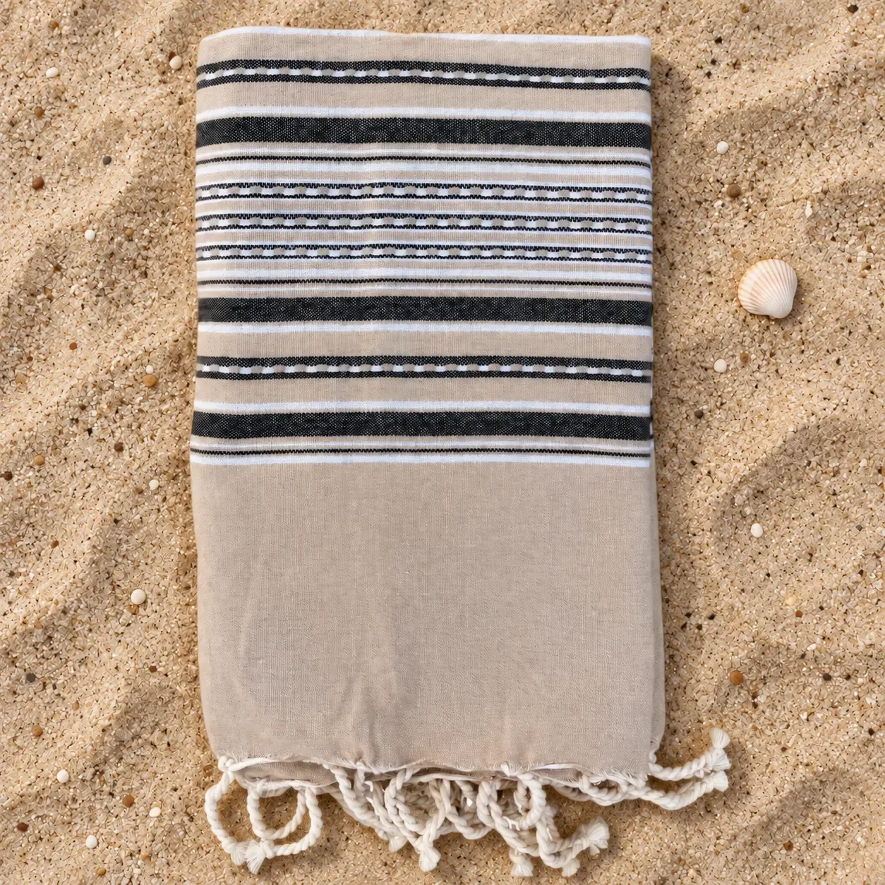 Iso Hamam-pyyhe 100 × 200 cm – hiekka, raitakuvio