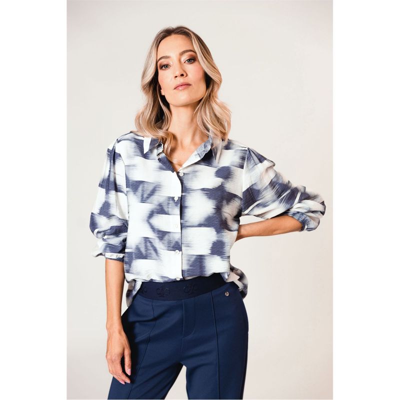 Poools blouse print blue-ivory