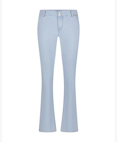 Red Button flair chambray