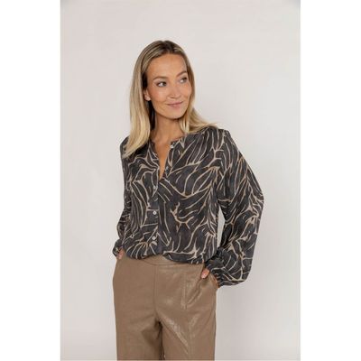 Poools blouse bladprint ronde hals