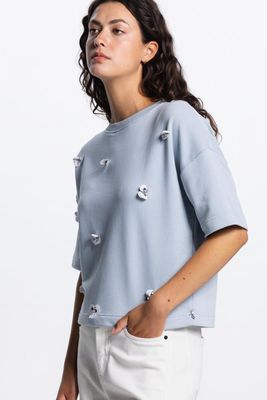 Jansen Amsterdam sweater korte mouw strass-bloem