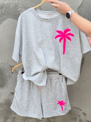 Aline - palm set short grijs