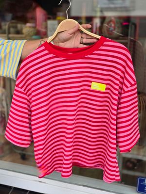 Aline - t-shirt streep fuchsiarose