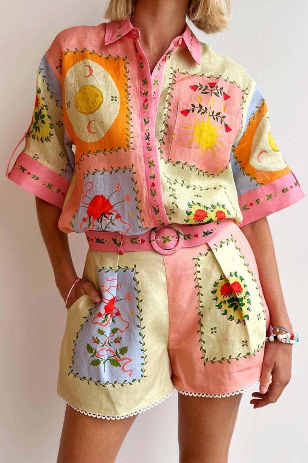 Aline - set blouse en short in rose