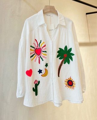 Aline - blouse wit met applicatie