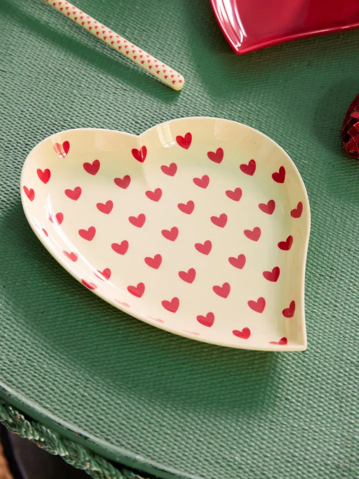 RICE - Heart plate cream red