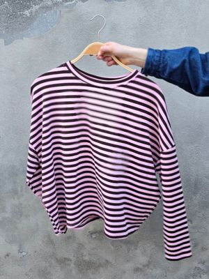 Aline - streep sweater bruin/rose