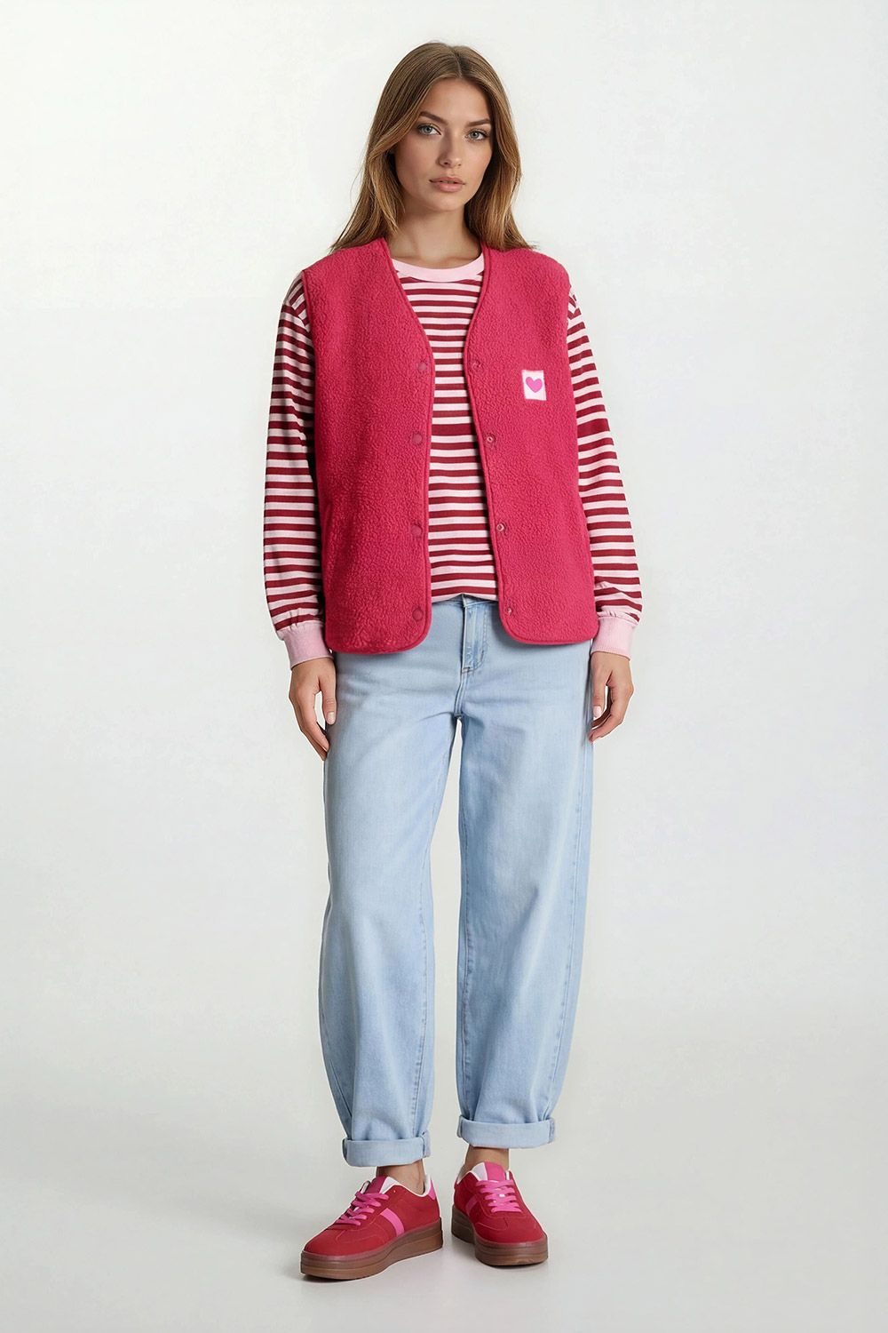 Aline - mouwloos gilet teddy fuchsia