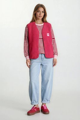 Aline - mouwloos gilet teddy fuchsia