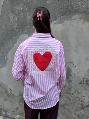 Aline - blouse hartje streep rose