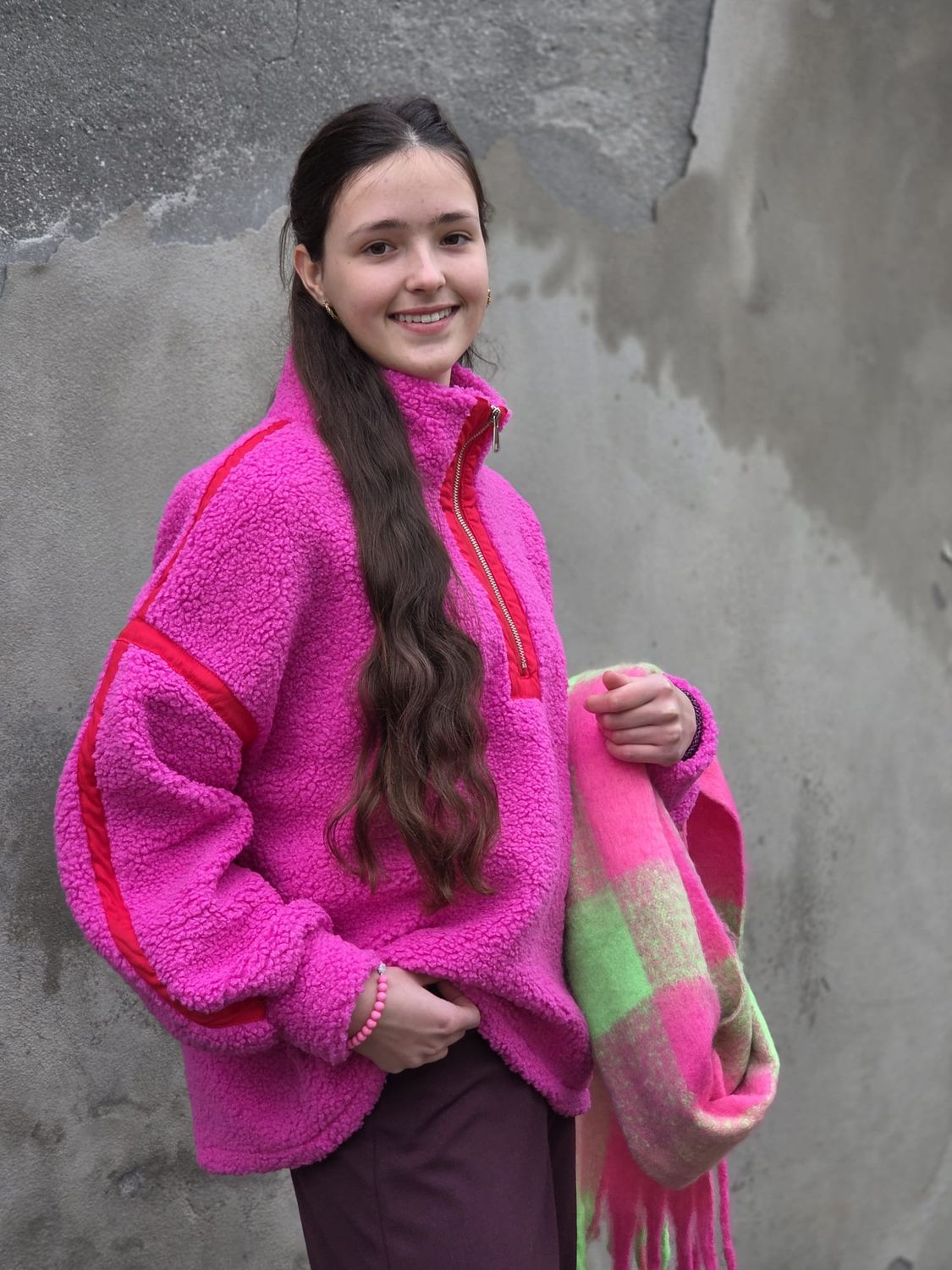 Aline - sweater borg fuchsia