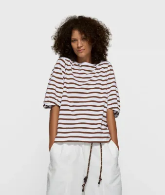 10DAYS balloon tee 20-742-6201 white/dark truffle