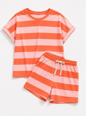 Aline - set short rose en oranje