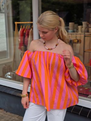 Aline - offshoulder top A-8632 barbiepink/orange