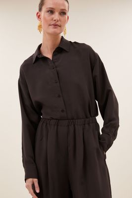 By-Bar Kris satin stripe blouse 26412042 espresso By-Bar Kris satin stripe blouse 26412042 espresso