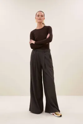 By-Bar basic ls melange stripe top - coffee bean