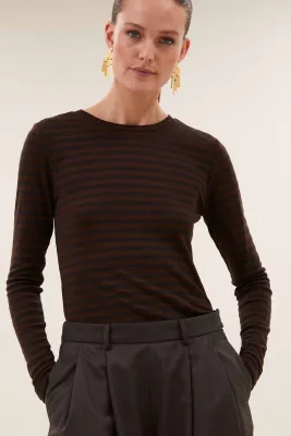 By-Bar basic ls melange stripe top - coffee bean